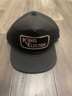 Vintage King Electric Patch Snapback Hat Black Rope Cap YoungAn 90s Workwear